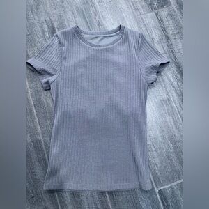 Klassy Network Brami Rib Knit‎ Top Built In Bra Short Sleeve Gray Small No Pads